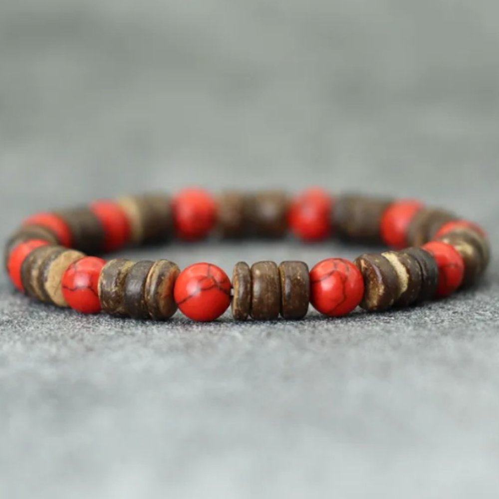 Red Howlite Bracelet,Coconut Bracelet,Gemstone and Coconut Beads Bracelet